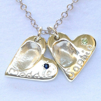 Print Jewellery - Gold Fingerprint Heart Charm With Birthstone