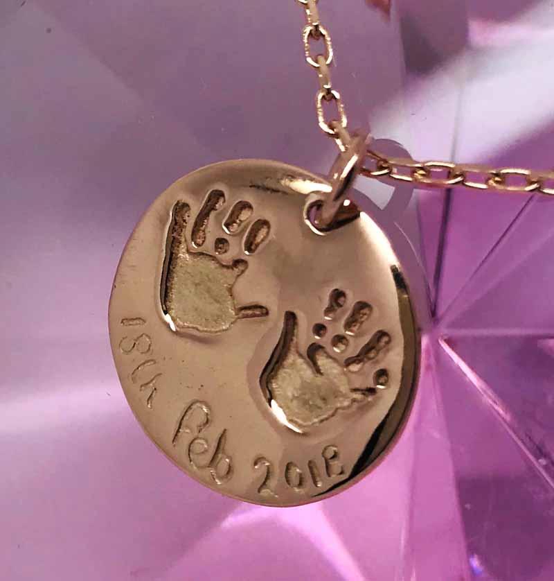 Print Jewellery - Gold Handprint Disc Charm