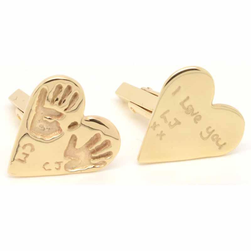 Print Jewellery - Gold Heart Handprint Cufflinks