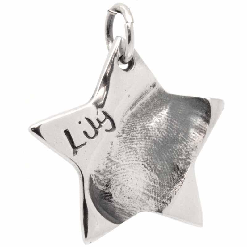 Print Jewellery - Silver Fingerprint Star Charm Large