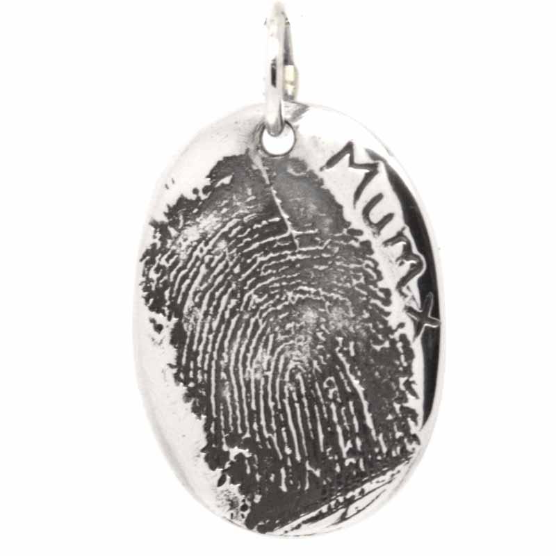 Print Jewellery - Silver Oval Fingerprint Pendant From Ink Print