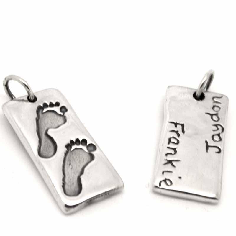 Print Jewellery - Silver Rectangle Tag Footprint Charm