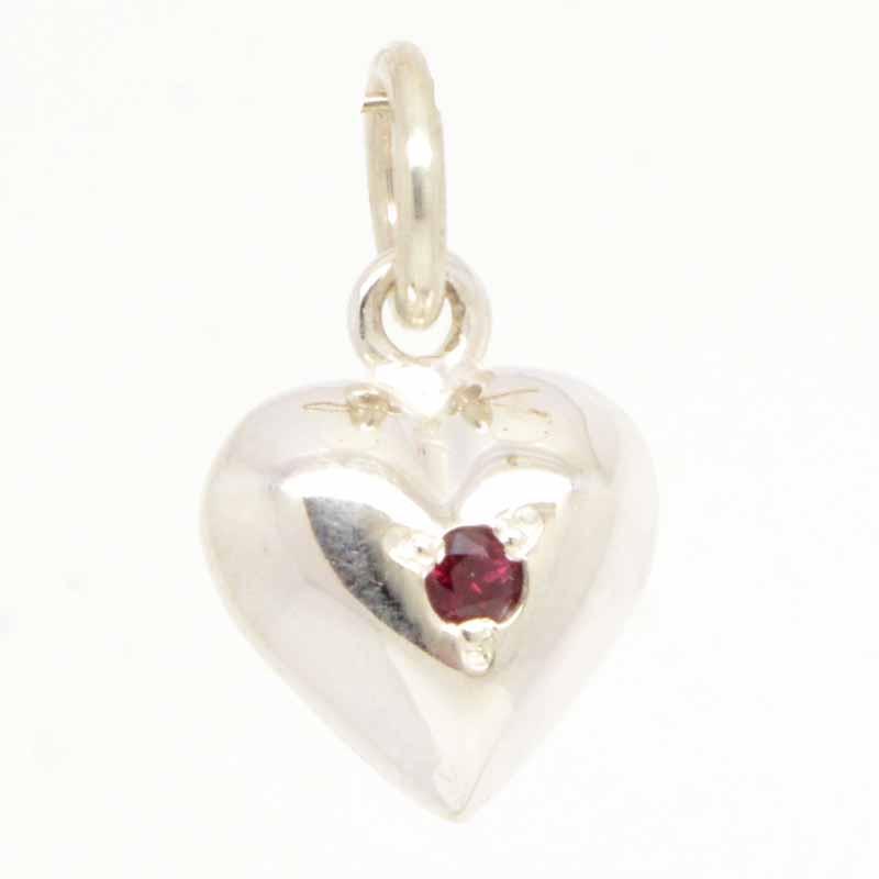 Stock - Silver Birthstone Heart Charm With Carrier Bead