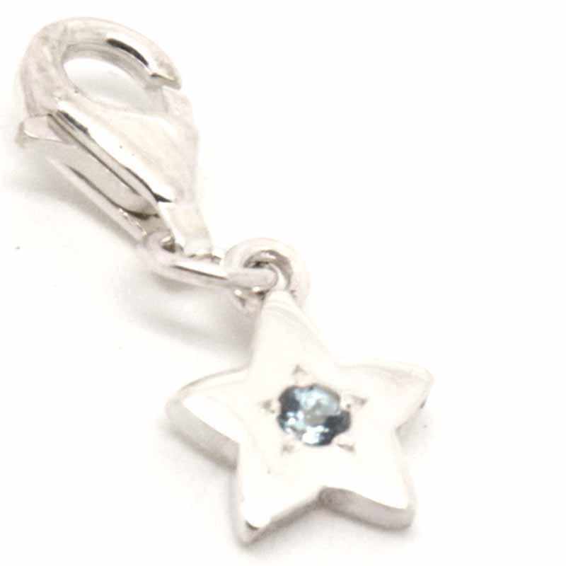 Stock - Silver Birthstone Star Charm With Clip On Clasp