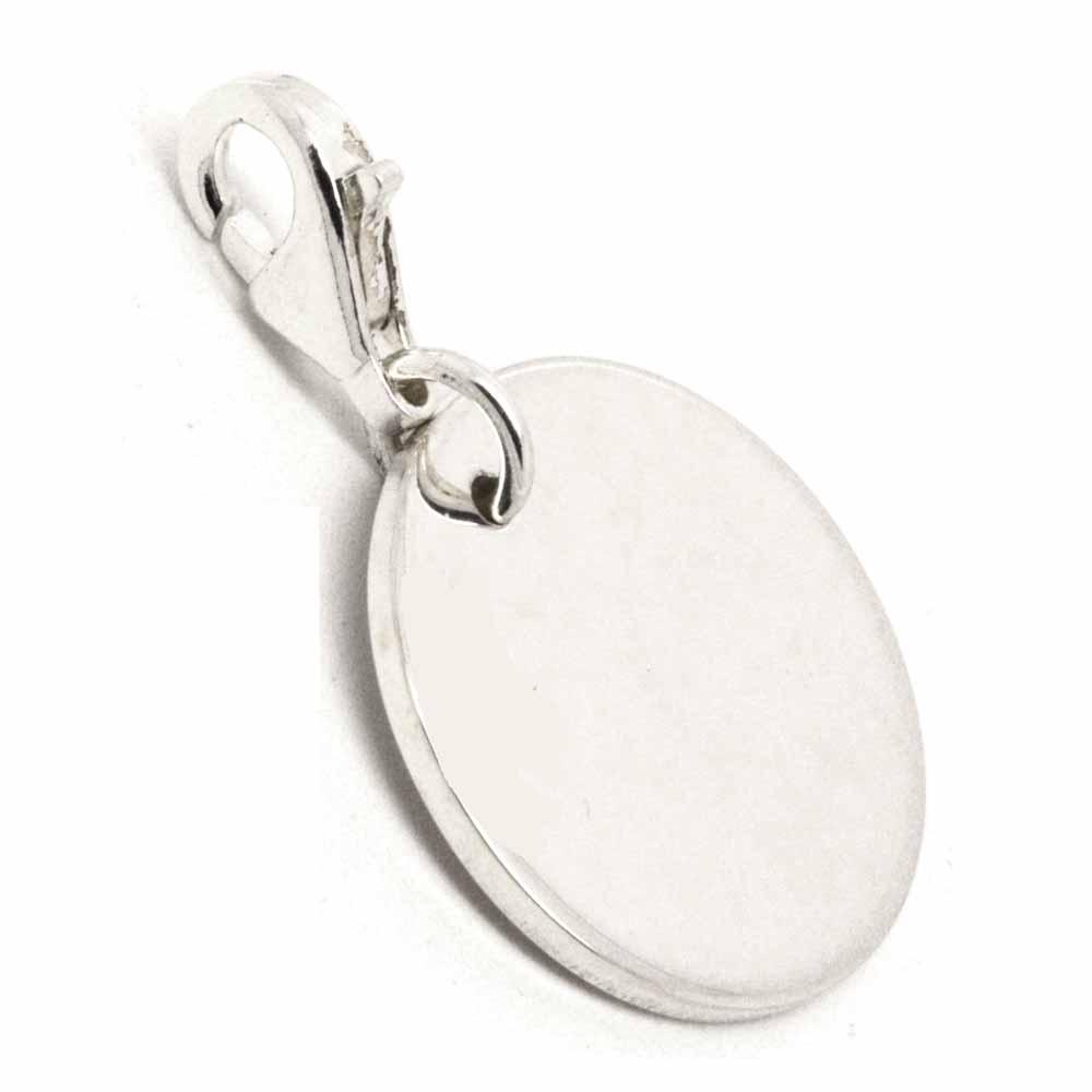 Stock - Silver Large Disc Tag Charm With Clip On Clasp